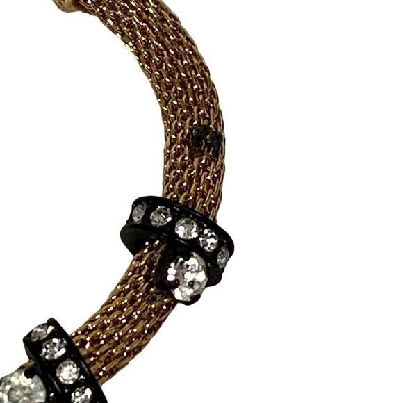 J. Crew Gold Tone Mesh Bracelet w/Black and Clear Rhinestones - Picture 3 of 5